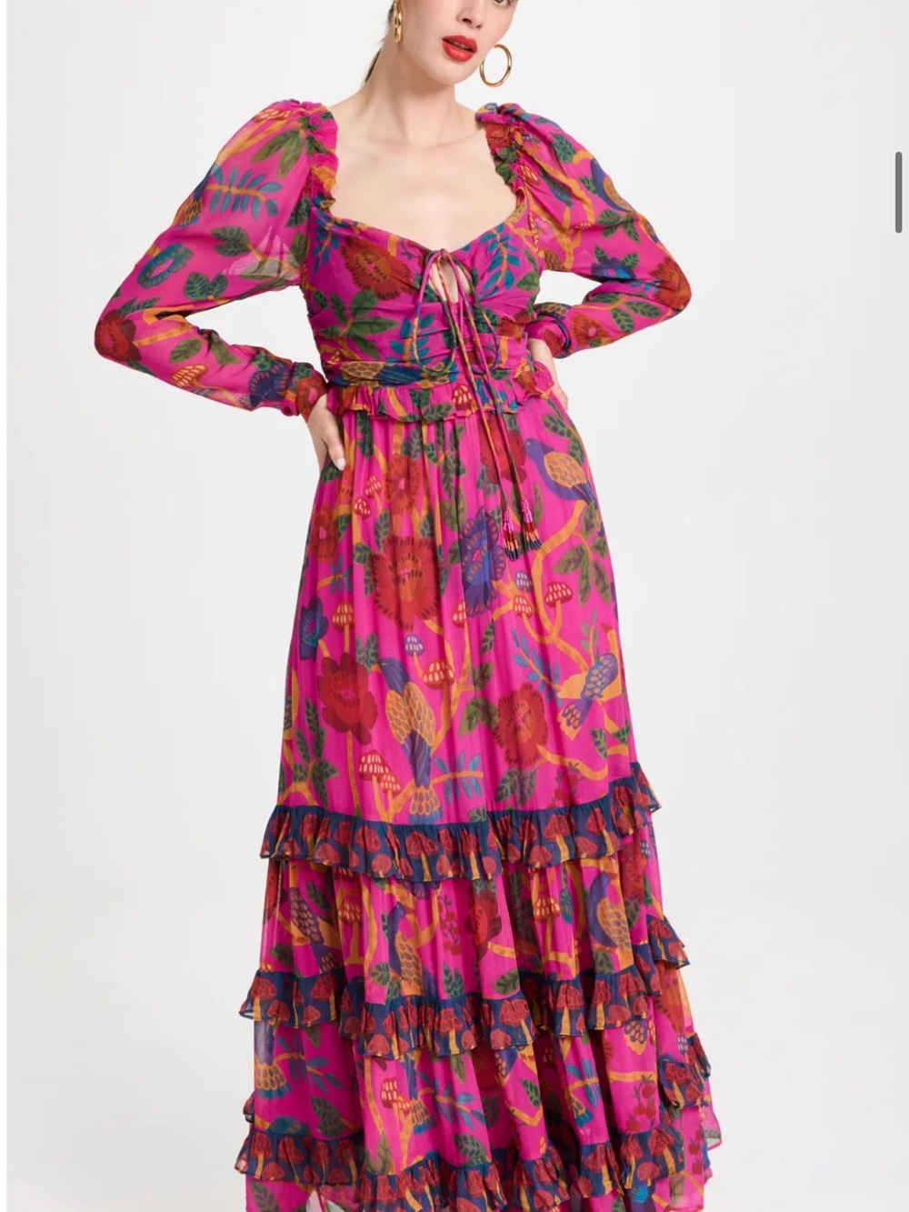 Farm Rio Tiered Maxi Dress with Puff Sleeves